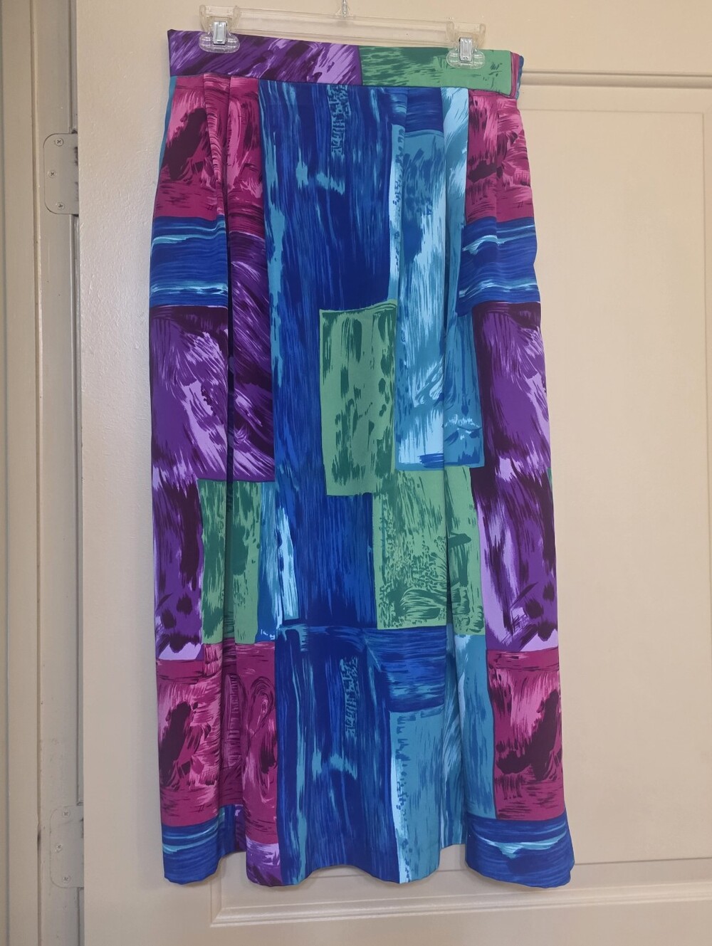 Vtg Donovan Galvani Of Dallas Color Block Pleated Skirt Womens Size 14 Wt Pocket